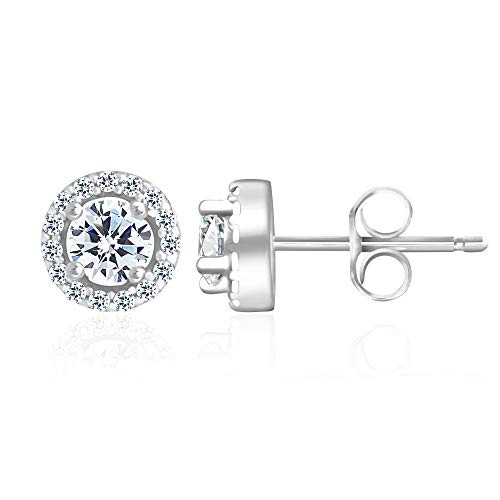 Spoil Cupid 925 Sterling Silver Post Brilliant Round Halo Cubic Zirconia Stud Earrings Center Stone 4mm Spoil Cupid 925 Sterling Silver Post Brilliant Round Halo Cubic Zirconia Stud Earrings Center Stone 4mm