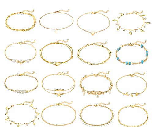 16Pcs Anklets for Women Silver Gold Ankle Bracelets Set Boho Layered Beach Adjustable Chain Anklet Foot Jewelry Anklet Set 16Pcs Anklets for Women Silver Gold Ankle Bracelets Set Boho Layered Beach Adjustable Chain Anklet Foot Jewelry Anklet Set