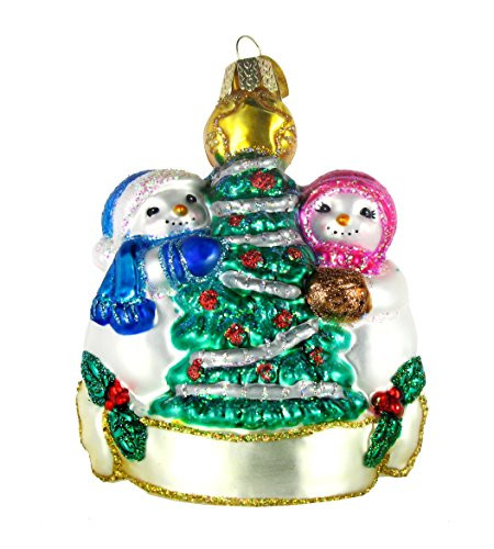 Old World Christmas Snowman Christmas Couple Glass Ornament