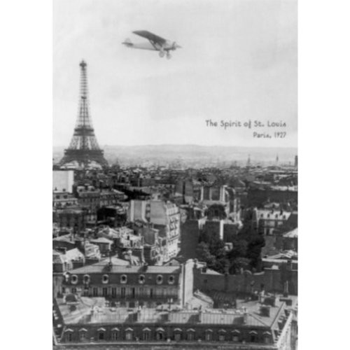 Buyartforless Spirit of St. Louis Paris 36x24 Art Print Poster Vintage Black and White Plane Flying Over Paris France Eiffel Tower
