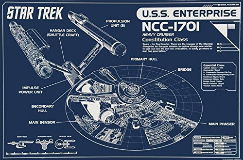 Buyartforless Star Trek USS Enterprise Blueprint NCC-1701 Heavy Cruiser Constitution Class 36x24 Art Print Poster Wall Decor