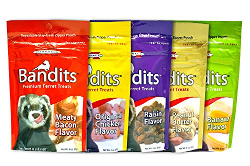Marshall Bandits Premium Ferret Treats Variety Pack 5 Flavors Chicken Raisin Peanut Butter Banana and Meaty Bacon 3 Ounces Each 5 Total Pouches Marshall Bandits Premium Ferret Treats Variety Pack 5 Flavors Chicken Raisin Peanut Butter Banana and Meaty Bacon 3 Ounces Each 5 Total Pouches