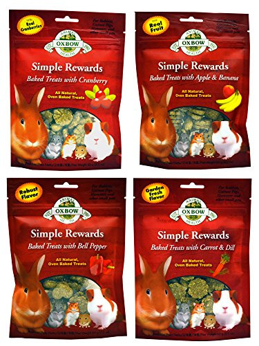 Oxbow Simple Rewards All Natural Oven Baked Treats for Rabbit Guinea Pigs Hamsters and Other Small Animals Variety Pack  4 Flavors Apple  Banana Bell Pepper Carrot  Dill and Cranberry  2 Ounce Resealable Bags 4 Pouches Total
