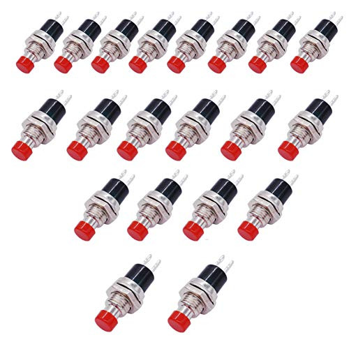 Twidec20Pcs 1A 250V AC 2 Pins SPST Red Normal Open Mini Momentary Push Button Switch PBS110R