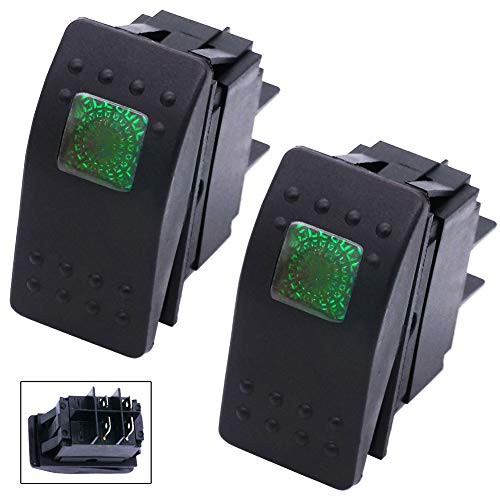 Twidec2Pcs Boat Marine Lighted Rocker Switch 12V 20A 4Pin OnOff with Green LED Car Offroad Push Button Toggle Switch RK106NG