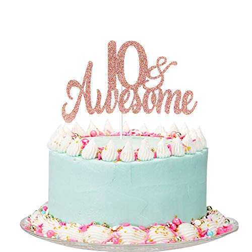 Rose Gold Glitter 10  Awesome Cake Topper  10th Birthday  10th Anniversary Cake Topper 10th Birthday  10th Anniversary Party Decorations