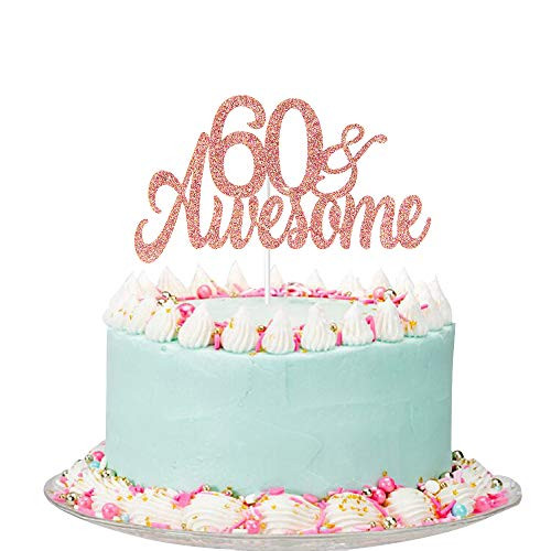 Rose Gold Glitter 60  Awesome Cake Topper  60th Birthday  60th Anniversary Cake Topper 60th Birthday  60th Anniversary Party Decorations
