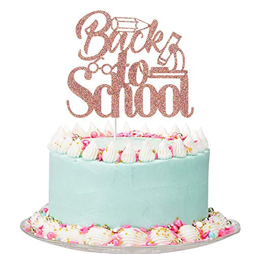 Rose Gold Giltter Back to School Cake Topper  Welcome Back Sign?First Day of School Party Supplies Classroom Decorations