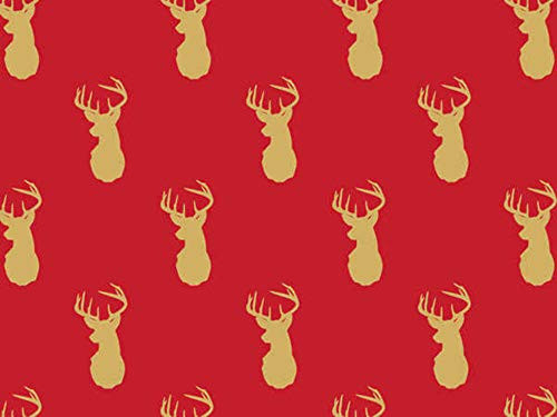 Red  Gold Deer Reindeer Holiday Wrap Paper  15 Foot Roll