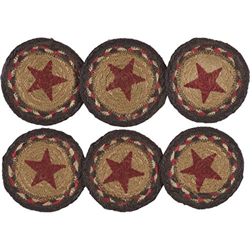 VHC Brands Classic Country Primitive Tabletop & Kitchen - Landon Tan Stencil Stars Jute Coaster Set of 6 VHC Brands Classic Country Primitive Tabletop & Kitchen - Landon Tan Stencil Stars Jute Coaster Set of 6