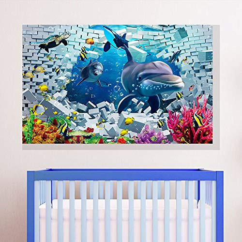 Mendom 3D Dolphin Wall Decals Removable Peel and Stick Marine Life Wall Sticker for Living Room Bedroom Nursery Room Decorations
