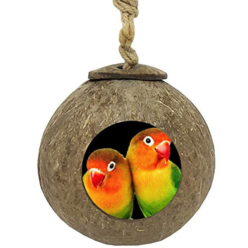 TIHOOD Coconut Bird NestNatural Coconut Shell Bird Nest House Hut Cage for Pet Parrot Budgies Parakeet