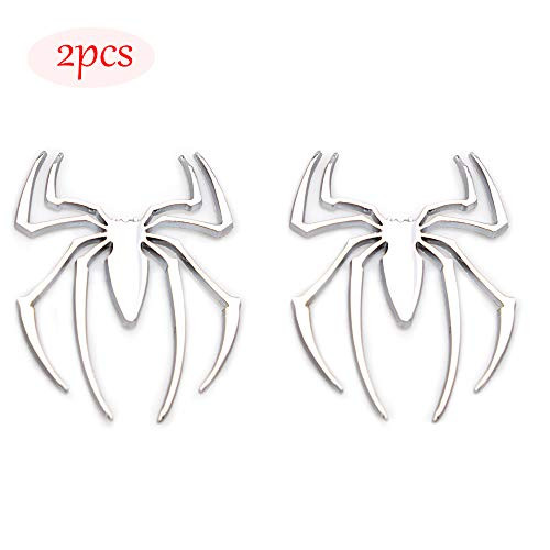 CARRUN 2pcs 3D Spider Emblem Car 3d Logo Metal Chrome Spider Badges Sticker Silver