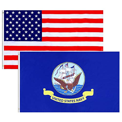 LoveVC US Navy Flag and American Flag 3x5 FT  United States Military Flags with Brass Grommets