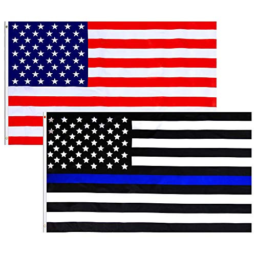 LoveVC Thin Blue Line American Police Flag and USA Flag 3x5 FT Honoring Law Enforcement Officers Flag with Brass Grommets LoveVC Thin Blue Line American Police Flag and USA Flag 3x5 FT Honoring Law Enforcement Officers Flag with Brass Grommets