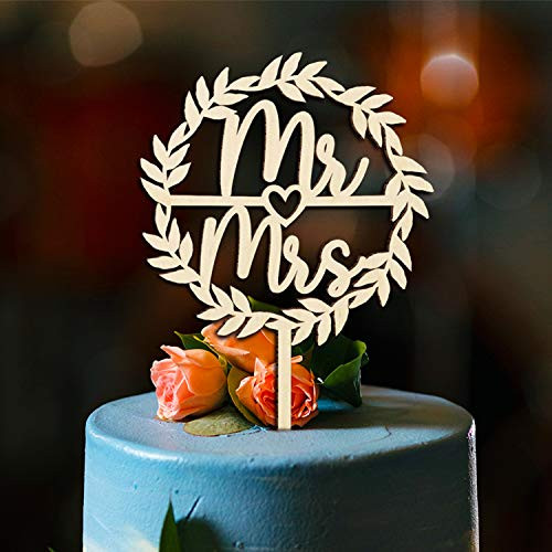 Mr and Mrs Cake Topper Wedding Wood Cake Decoration with Wreath Engagement Party Anniversary Bridal Shower Cake Topper 6inch Box Package Mr and Mrs Cake Topper Wedding Wood Cake Decoration with Wreath Engagement Party Anniversary Bridal Shower Cake Topper 6inch Box Package
