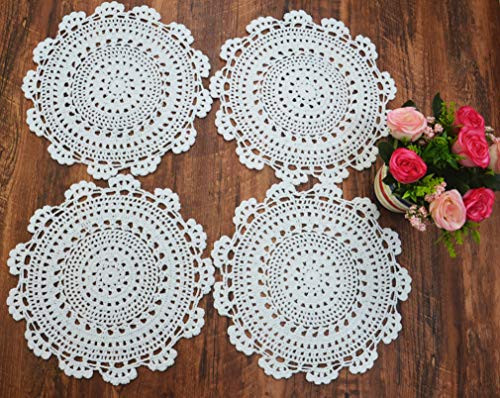 TOSEEY 30cm Doilies Crochet Round Lace Doily Handmade Placemats 100 Cotton Crocheted Coasters Pack of 4 White
