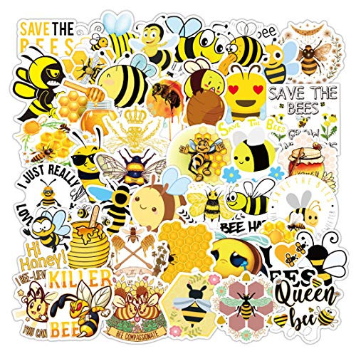 50Pcs Cute Lovely Honey Bee Waterproof Stickers for Laptops Books Cars Motorcycles Skateboards Bicycles Suitcases Skis Luggage Hydro Flasks etc BXQX