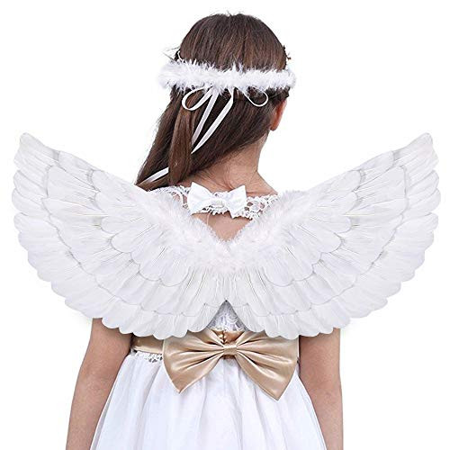 Angel Wings and Halo Kids Angel Feather Wings White Childrens Adult Halloween Unique Gift Christmas Angel Wings and Halo