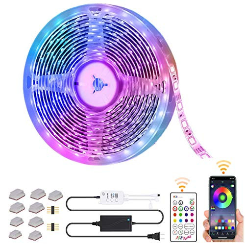 Led Strip Lights RGB LED Light Strip SMD 5050 Bluetooth App Control Waterproof Color Changing Tape Lights Sync to Music with IR Remote for Party Home Bedroom Decor