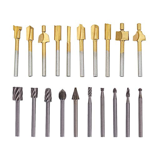 HSS Router Carbide Engraving Bits and Router Bit Set 183mm Shank for Dremel Proxxon Rotary Tools Accessories for DIY Woodworking Carving Engraving Drilling Golden
