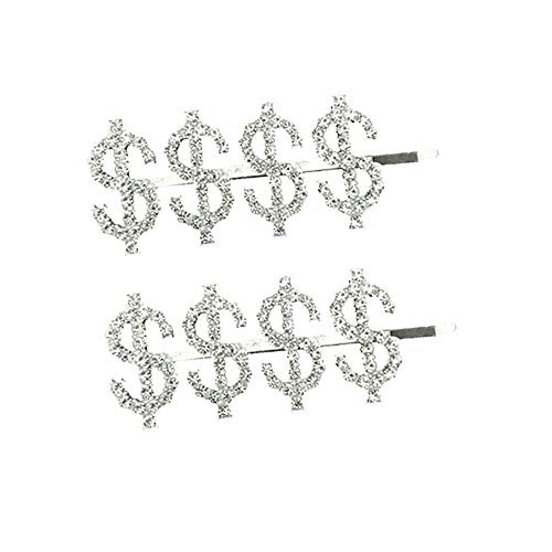 Rhinestone Bobby Pin Dollar Sign Bling Letters Bobby Hair Pins Headwear Luxury Engraved Crystal Rhinestones Hair Clips forWomen Lady Teen Girls Sparkle Hair Barrette Tools Hair Accessories 2pcs