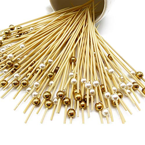 100pcs Bamboo Cocktail Picks47inch Ecofriendly Bamboo Food Toothpicks Sandwich Appetizer Fruit Skewers Fruits Picks Cocktail Sticks for Wedding Birthday Baby Shower Party SuppliesShiny Pearl Beads