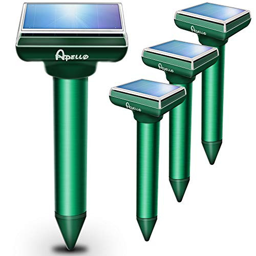 Apello 4 Pack Solar Powered Mole Repellent Vole Deterrent Mole Repeller Gopher Repellent Ultrasonic Mole Chaser No Gopher Mole Trap Poison Harm to Your Lawn