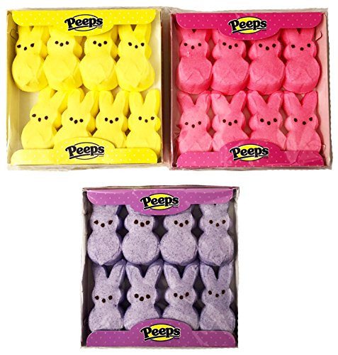 Marshmallow Peeps Pink Purple and Yellow Easter Bunnies 8 ct Pack of 3