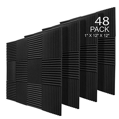 JBER 48 Pack Charcoal Acoustic Panels Studio Foam Wedges Fireproof Soundproof Padding Wall Panels 1 X 12 X 12