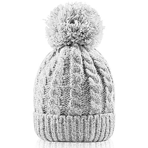 Womens Winter Beanie Warm Fleece Lining  Thick Slouchy Cable Knit Skull Hat Ski CapGrey