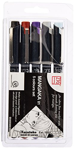 Kuretake ZIG Cartoonist, Mangaka, 5 Colors Set (CNM-01/5V)