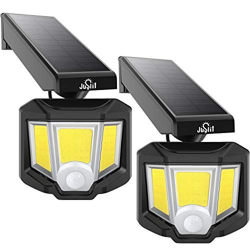 JUSLIT Adjustable Solar Lights Outdoor 72 COB LED Motion Sensor Light 360° Rotating Head Wide Angle Illumination 2 Modes Wireless Security Wall Lighting IP65 Waterproof