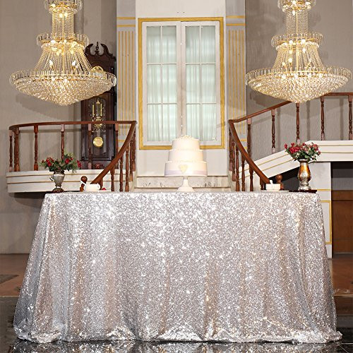 PartyDelight Sequin Tablecloth Sequin Table Overlay Square 50x50 Silver