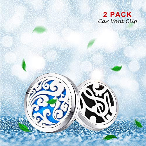MESINYA 2pcs 30mm Car Diffuser Vent Clip Aromatherapy Essential Oil Stainless Steel Diffuser Locket 14pcs Felt Pads Music Note  Cloud