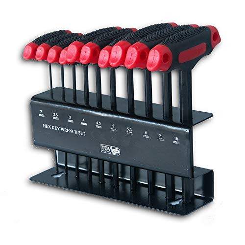 P1 Tools THandle Hex Key Allen Set Metric and Standard 210mm Allen Wrench Set with comfortable grip on a stand