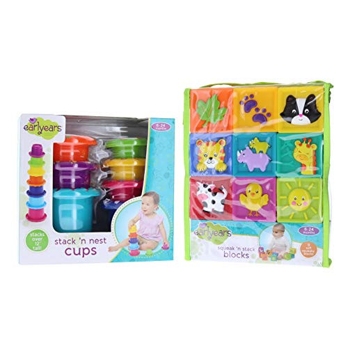 Epoch Everlasting Play Earlyears Stack n' Nest Cups Squeak 'n Stack Blocks Bundle (Set of 2)