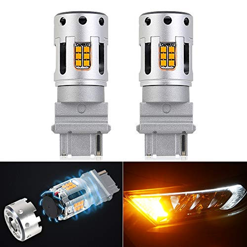 Mixsuper 3156 3056 3156K P27W Turn Signal Lights with Cooling Fan Amber Yellow 2400LM LED Bulbs Buildin Load Resistor CANBUS Error Free Anti Hyper Flash Blinker Bulb Replacement