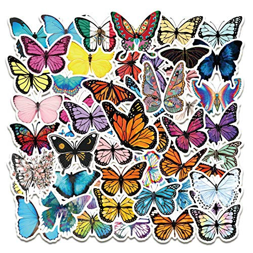 50 Pcs Butterfly Stickers Decals for Water Bottle Hydro Flask Laptop Luggage Car Bike Bicycle Helmet Vinyl Waterproof Butterfly Stickers Pack