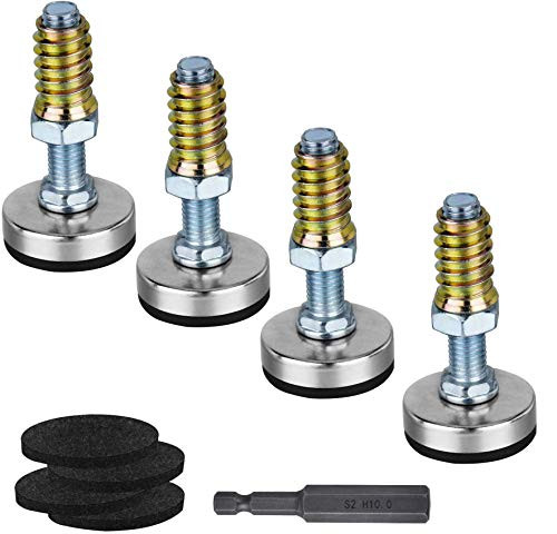 4 Pack Furniture Levelers Table Leveling Glides Feet Chair Legs Extend Threaded Shank Nut Kit Furniture Height Adjustable Screws Feet with Felt Pad 3816 Inch Thread Size Silver