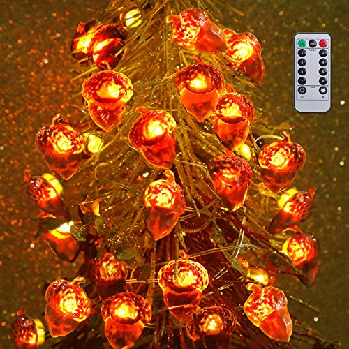 Halloween String Lights Thanksgiving Lights Acorn String Lights with 40 LED Battery Operated Lights for Outdoor Indoor Halloween Thanksgiving Decorations Remote Control Light String for Fall Decor