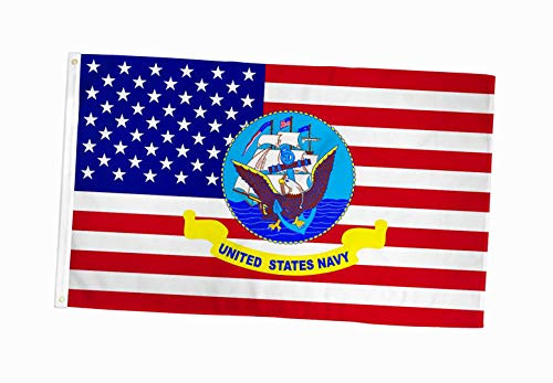 ALBATROS 3x5 Foot USA American with Navy Logo Flag  Made of Durable 100D Polyester  Two Brass Grommets