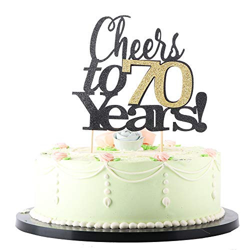 LVEUD Black Font Golden Numbers Cheers to 70 Years Happy Birthday Cake Topper WeddingAnniversaryBirthday Party Decorations 70th