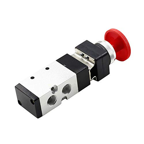 LDEXIN 14 PT Red Latching Mushroom Style Push Button 5 Way 2 Position Pneumatic Control Mechanical Valve
