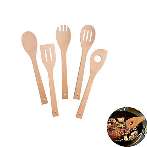 Bamboo Utensil Set Kitchen Tool Wooden Cooking Spoons and Spatulas Perfect for Nonstick Pan and Cookware 5 Piece Set
