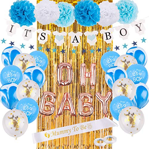 Blue Baby Shower Decorations for Boy  Blue Baby Shower Decorations Including Balloons Banner Sash Pom Poms and More  Baby Shower Decor  Baby Shower Balloons Its a Boy Decorations