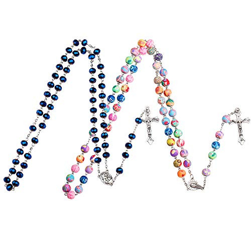 LH1028 2Pcs Catholic Rosary and Blue Crystal Rosary Catholic Necklace with Miraculous Medal Cross Crucifix Colorful Tone Rosary LH1028 2Pcs Catholic Rosary and Blue Crystal Rosary Catholic Necklace with Miraculous Medal Cross Crucifix Colorful Tone Rosary