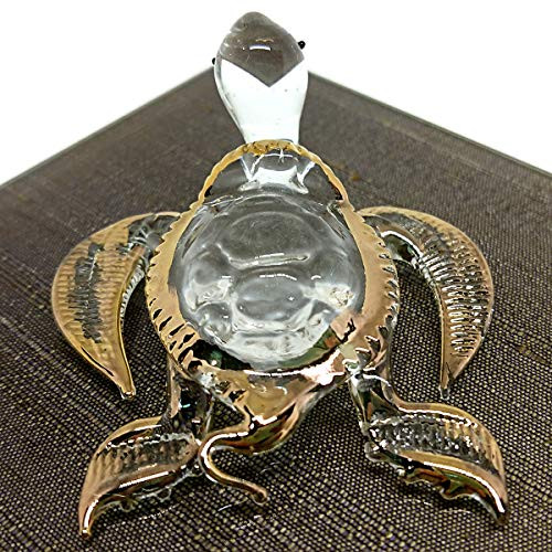 Sansukjai Turtle Sea Miniature Figurines Animals Hand Blown Glass Art W 22k Gold Trim Collectible Gift Decorate Clear