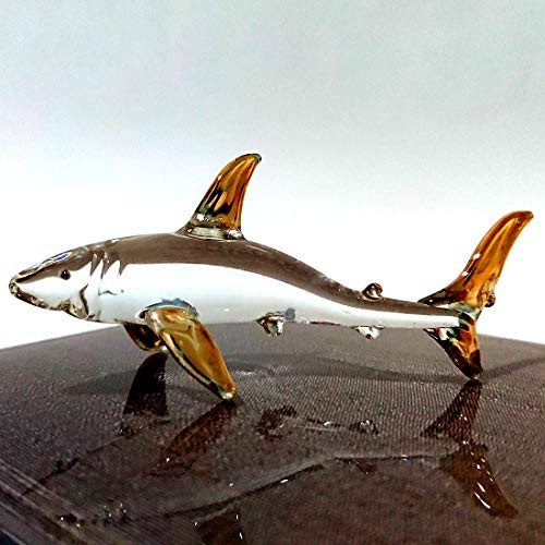 Sansukjai Shark Miniature Figurines Animals Hand Blown Glass Art W 22k Gold Trim Collectible Gift Decorate Clear