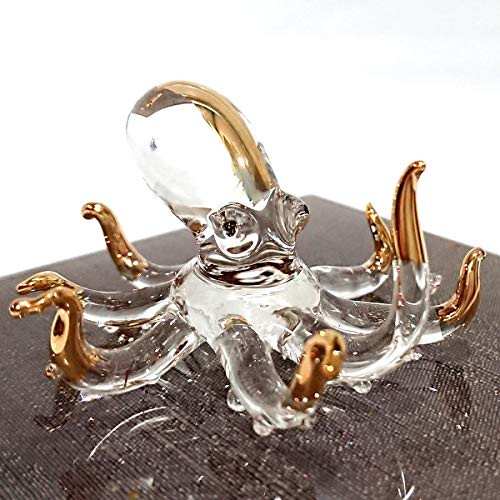 Sansukjai Octopus Miniature Figurines Animals Hand Blown Glass Art W22k Gold Trim Collectible Gift Decorate Clear NR